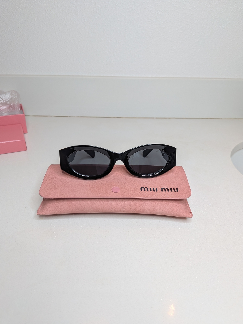 Miu Miu Black Oval Sunglasses Gold Logo w/ Case Box & Cloth - Picture 4 of 11